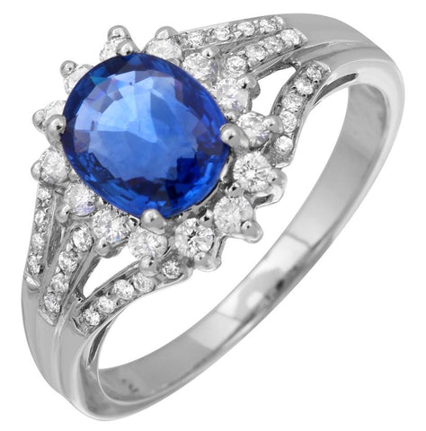 0.36 Ctw Diamond 18k White Gold Sapphire Round Shape Womens Gemstone Ring
