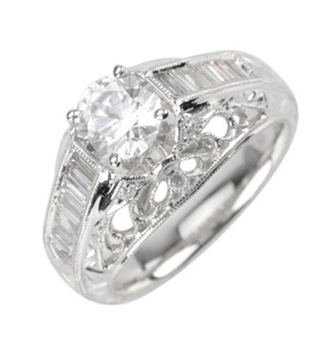 0.59 Ctw Diamond 18k White Gold Baguette Shape Wedding Engagement Ring