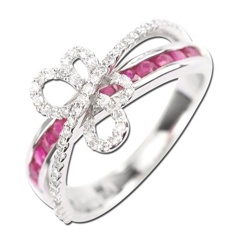 0.23 Ctw Diamond 14k White Gold Ruby Round Shape Womens Gemstone Ring