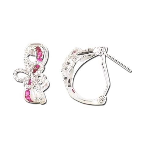 0.39 Ctw Diamond 14k White Gold Ruby Round Shape Womens Gemstone Earrings