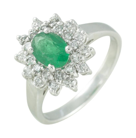 0.6 Ctw Diamond 14k White Gold Emerald Round Shape Womens Gemstone Ring