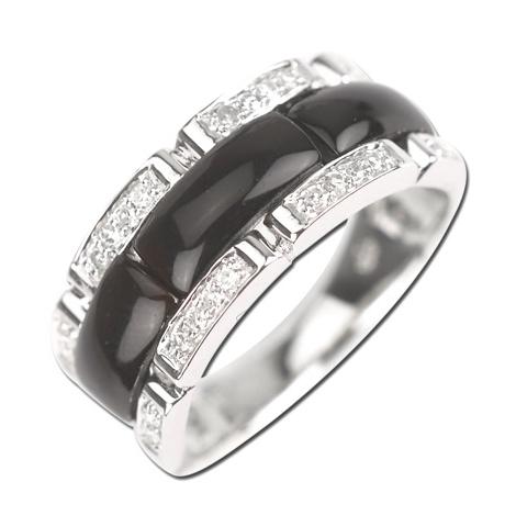 0.15 Ctw Diamond 14k White Gold Onyx Round Shape Womens Gemstone Ring