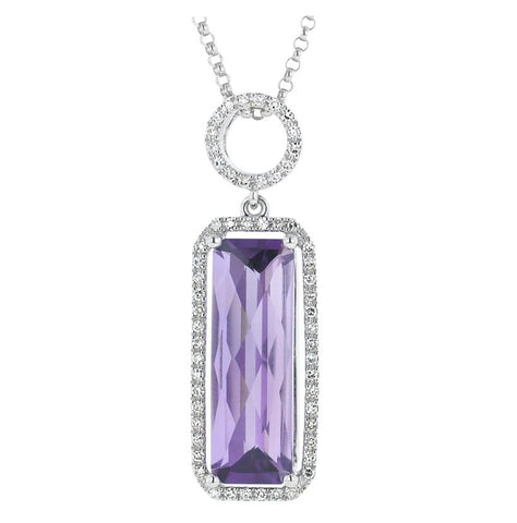 0.18 Ctw Diamond 14k White Gold Amethyst Round Shape Womens Gemstone Necklace Pendant With 16 Inch Chain