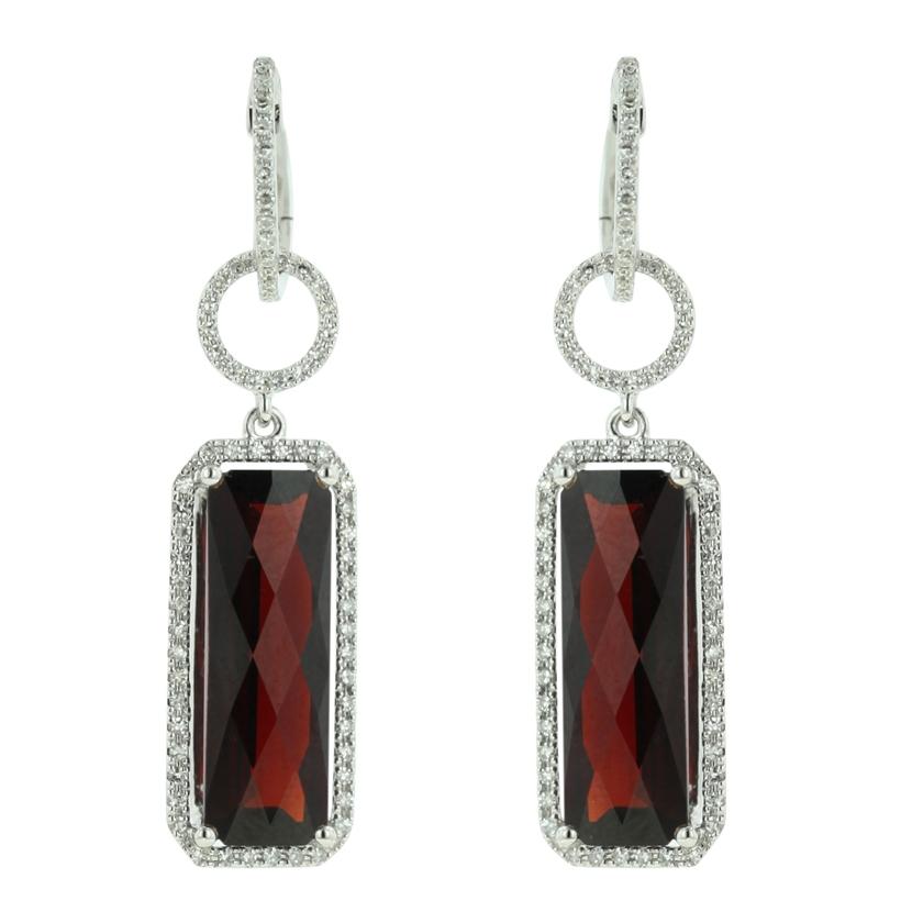 0.42 Ctw Diamond 14k White Gold Garnet Round Shape Womens Gemstone Earrings