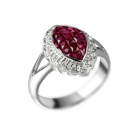 0.15 Ctw Diamond 14k White Gold Ruby Round Shape Womens Gemstone Ring