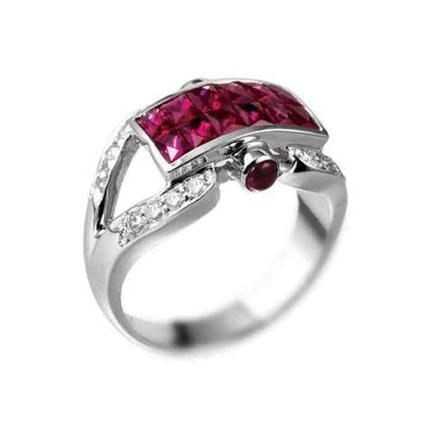 0.25 Ctw Diamond 14k White Gold Ruby Round Shape Womens Gemstone Ring