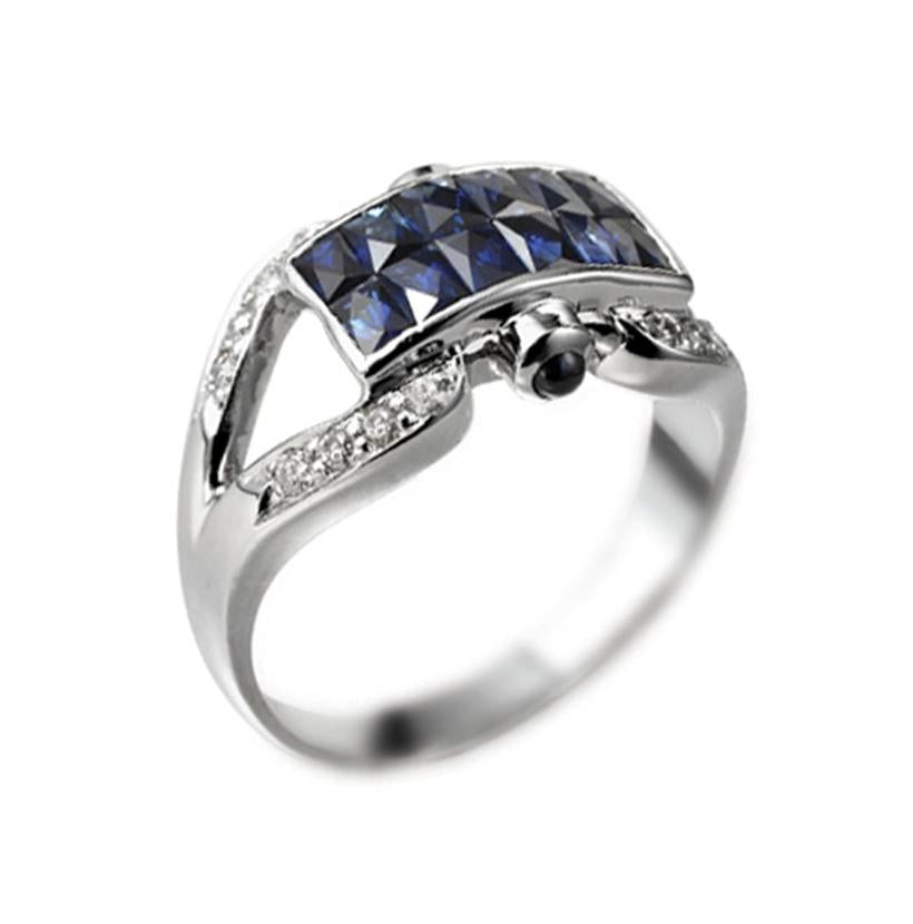 0.08 Ctw Diamond 14k White Gold Sapphire Round Shape Womens Gemstone Ring