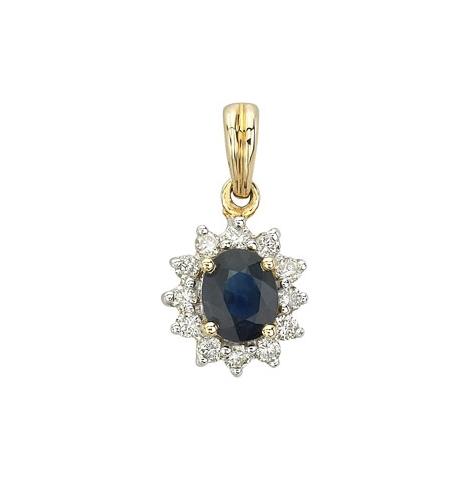 0.15 Ctw Diamond 14k Yellow Gold Sapphire Round Shape Womens Gemstone Necklace Pendant