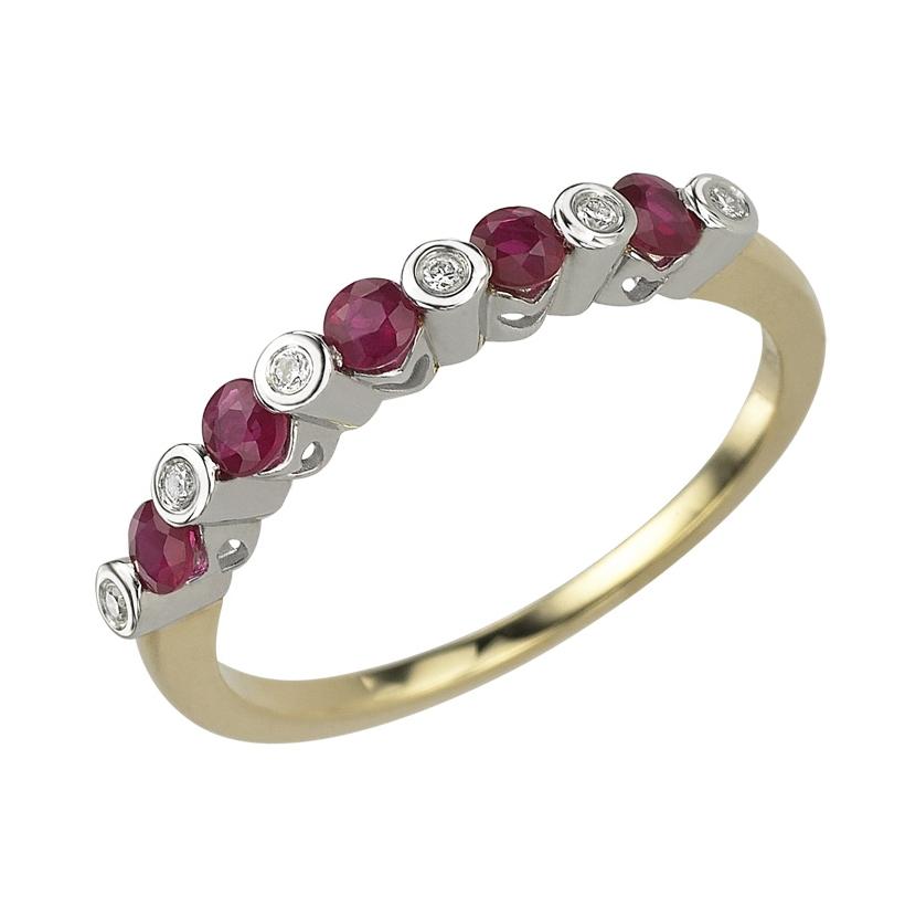 0.04 Ctw Diamond 14k Yellow Gold Ruby Round Shape Womens Gemstone Ring