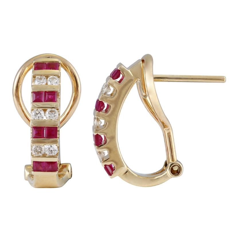 0.25 Ctw Diamond 14k Yellow Gold Ruby Round Shape Womens Gemstone Earrings