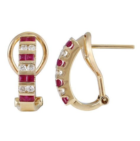 0.25 Ctw Diamond 14k Yellow Gold Ruby Round Shape Womens Gemstone Earrings