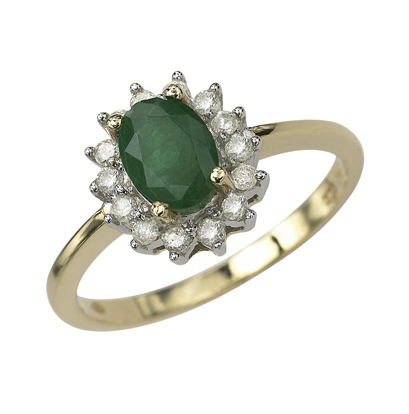 0.2 Ctw Diamond 14k Yellow Gold Emerald Round Shape Womens Gemstone Ring