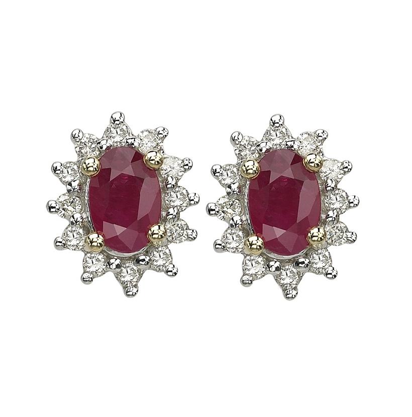 0.3 Ctw Diamond 14k Yellow Gold Ruby Round Shape Womens Gemstone Earrings