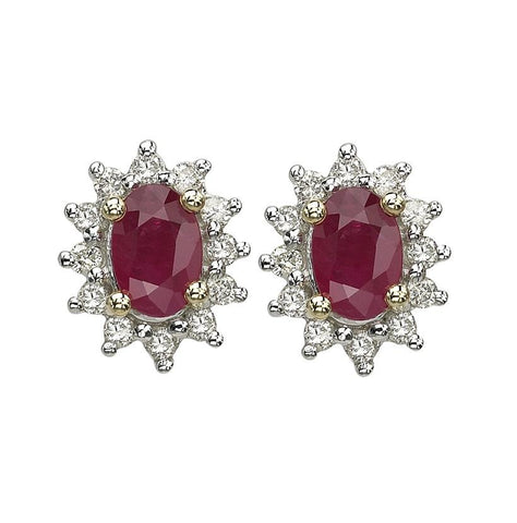 0.3 Ctw Diamond 14k Yellow Gold Ruby Round Shape Womens Gemstone Earrings