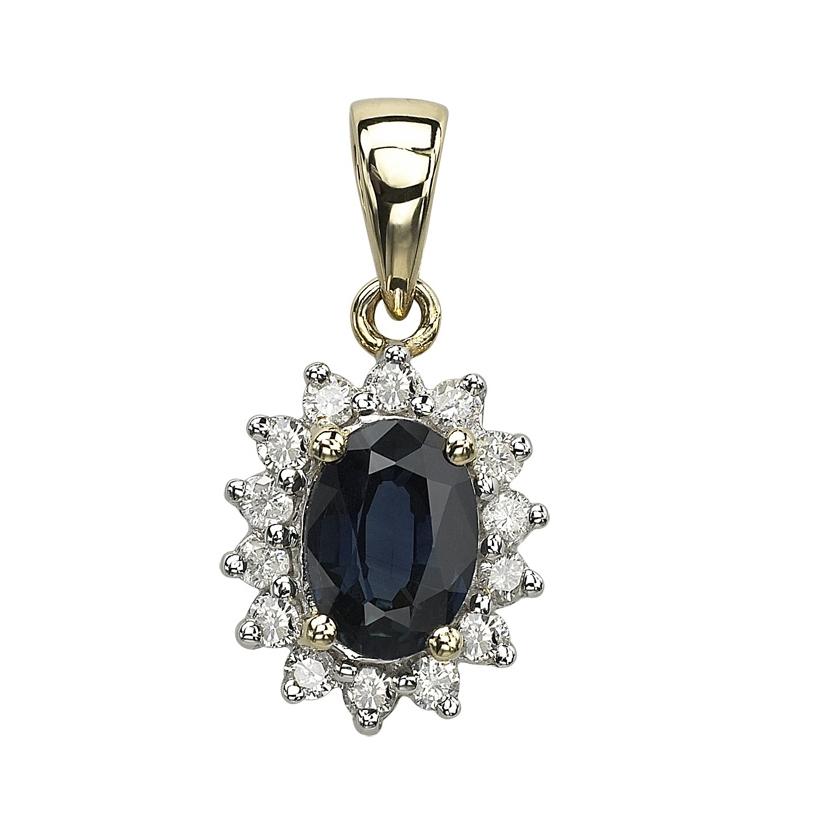 0.2 Ctw Diamond 14k Yellow Gold Sapphire Round Shape Womens Gemstone Necklace Pendant