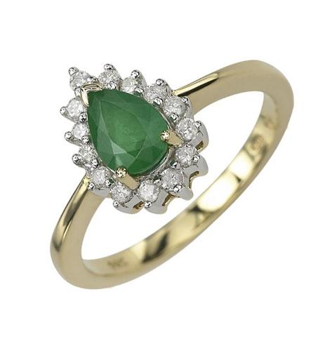 0.2 Ctw Diamond 14k Yellow Gold Emerald Round Shape Womens Gemstone Ring