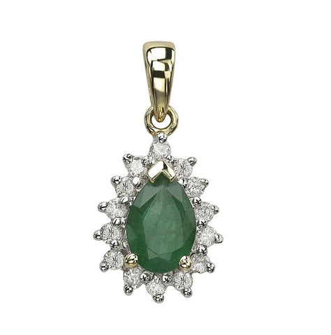 0.2 Ctw Diamond 14k Yellow Gold Emerald Round Shape Womens Gemstone Necklace Pendant