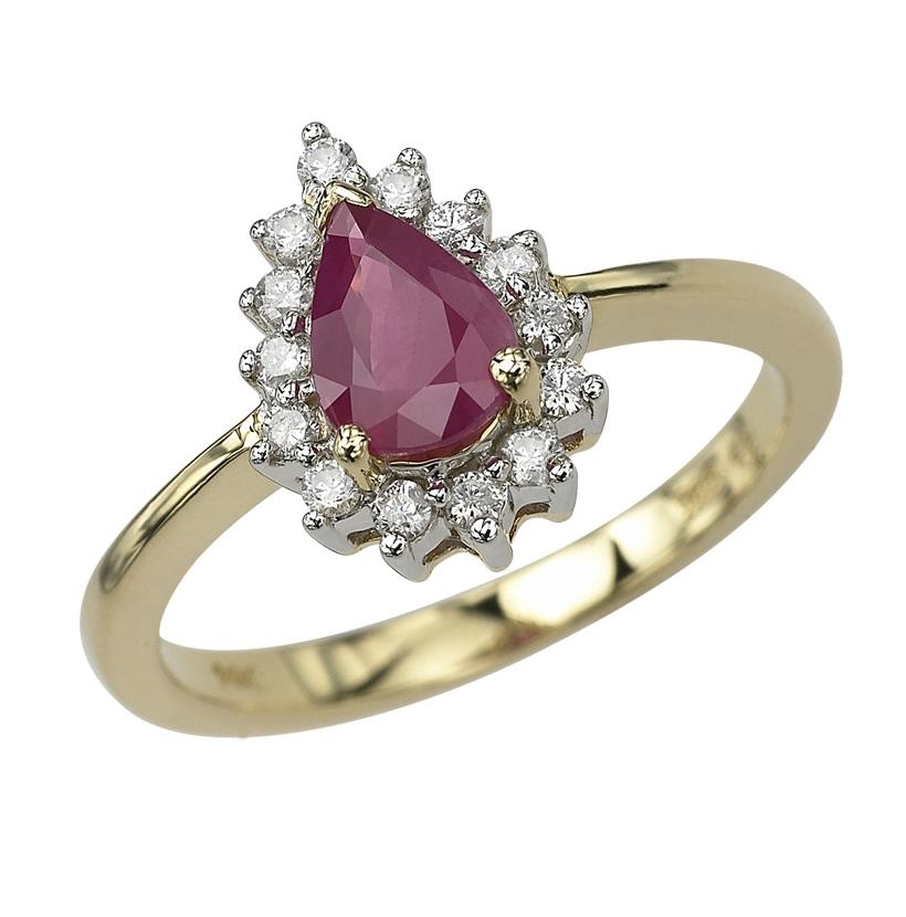 0.2 Ctw Diamond 14k Yellow Gold Ruby Round Shape Womens Gemstone Ring