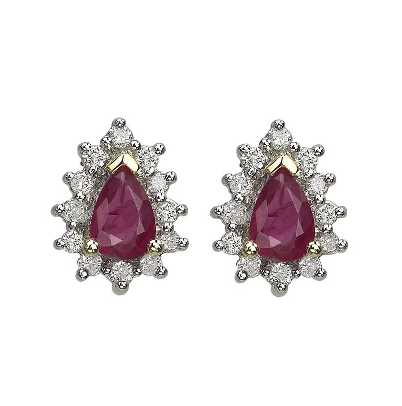 0.3 Ctw Diamond 14k Yellow Gold Ruby Round Shape Womens Gemstone Earrings