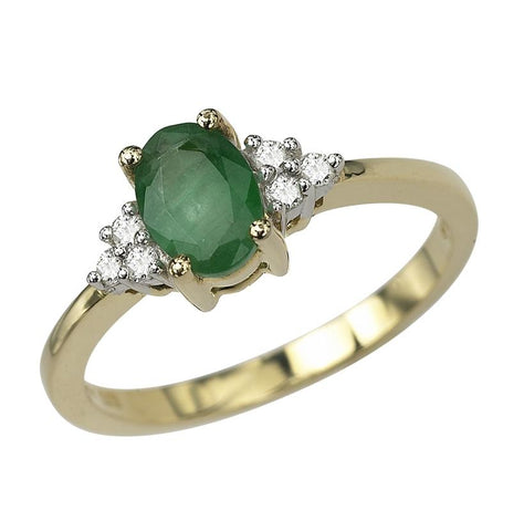 0.1 Ctw Diamond 14k Yellow Gold Emerald Round Shape Womens Gemstone Ring