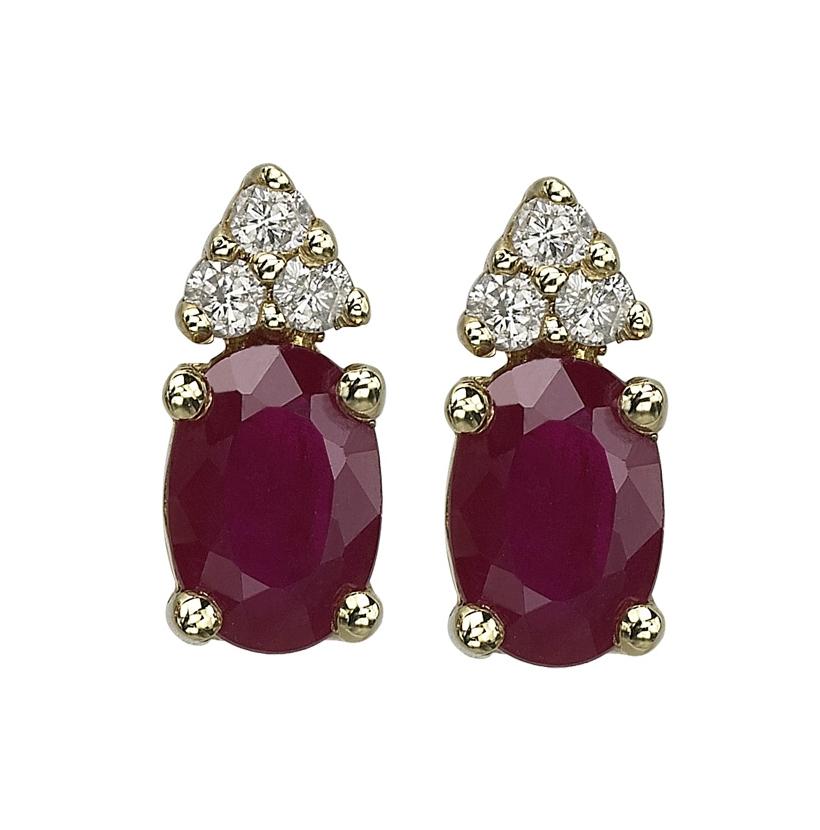 0.1 Ctw Diamond 14k Yellow Gold Ruby Round Shape Womens Gemstone Earrings