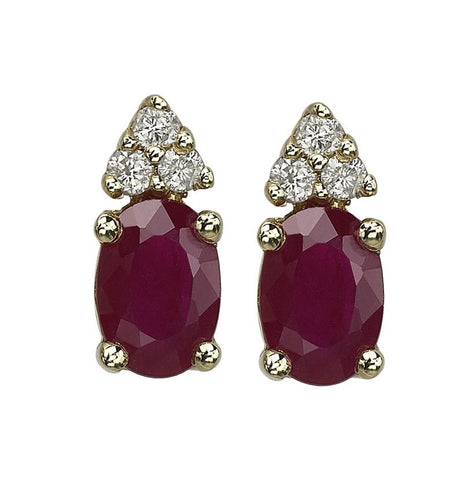 0.1 Ctw Diamond 14k Yellow Gold Ruby Round Shape Womens Gemstone Earrings