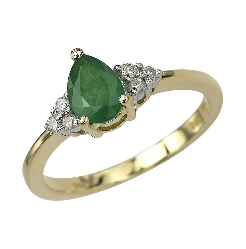 0.1 Ctw Diamond 14k Yellow Gold Emerald Round Shape Womens Gemstone Ring