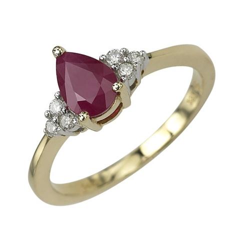 0.1 Ctw Diamond 14k Yellow Gold Ruby Round Shape Womens Gemstone Ring