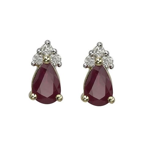 0.1 Ctw Diamond 14k Yellow Gold Ruby Round Shape Womens Gemstone Earrings