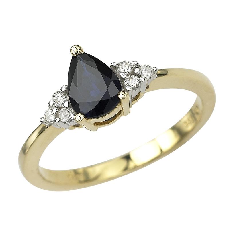 0.1 Ctw Diamond 14k Yellow Gold Sapphire Round Shape Womens Gemstone Ring