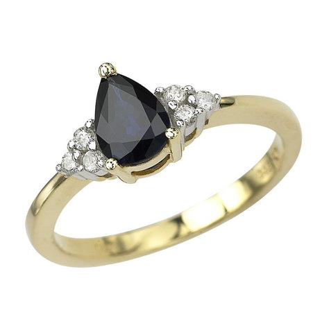 0.1 Ctw Diamond 14k Yellow Gold Sapphire Round Shape Womens Gemstone Ring