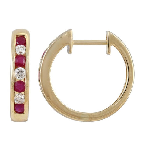 0.2 Ctw Diamond 14k Yellow Gold Ruby Round Shape Womens Gemstone Earrings