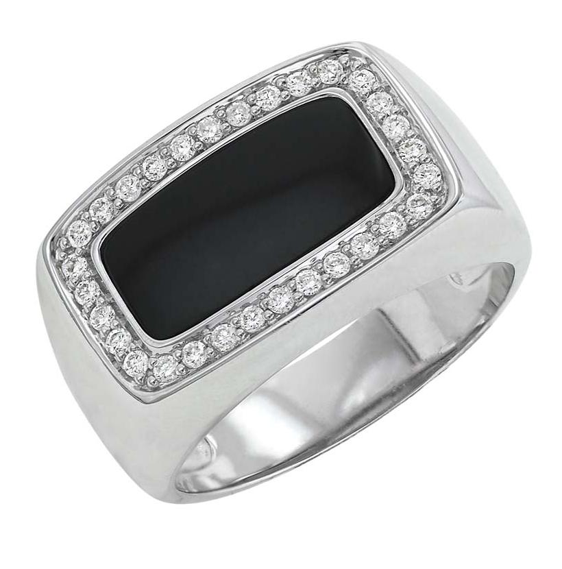 0.23 Ctw Diamond 14k White Gold Onyx Round Shape Womens Diamond Ring
