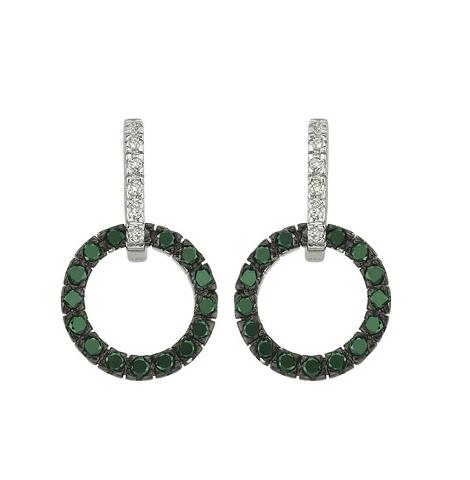 0.1 Ctw Diamond 14k White Gold Emerald Round Shape Womens Gemstone Earrings