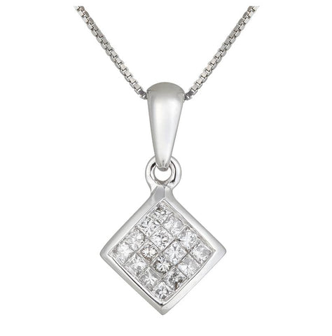 0.29 Ctw Diamond 14k White Gold Princess Shape Womens Diamond Necklace