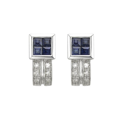 0.06 Ctw Diamond 14k White Gold Sapphire Round Shape Womens Gemstone Earrings