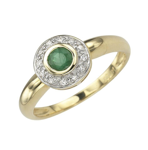 0.06 Ctw Diamond 14k Yellow Gold Emerald Round Shape Womens Gemstone Ring