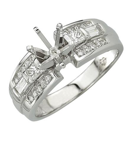0.48 Ctw Diamond 14k White Gold Baguette Shape Wedding Engagement Ring