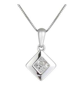 0.09 Ctw Diamond 14k White Gold Princess Shape Womens Diamond Necklace