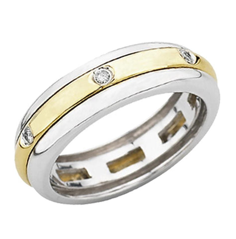 0.1 Ctw Diamond 14k Two Tone Gold Round Shape Men's Ring, Size 10