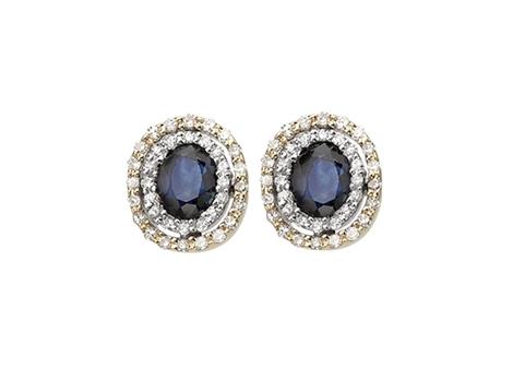 0.27 Ctw Diamond 14k Two Tone Gold Sapphire Round Shape Womens Gemstone Earrings