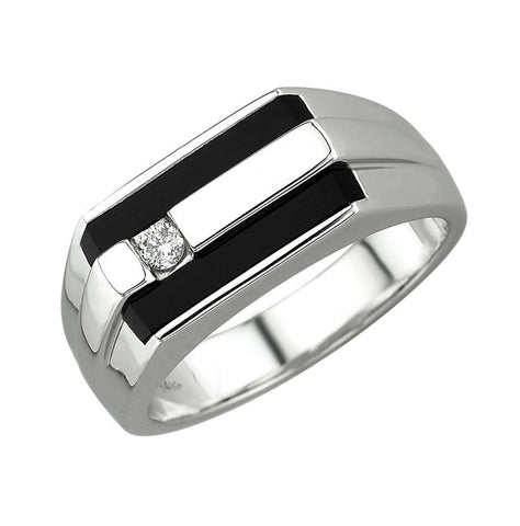 0.08 Ctw Diamond 14k White Gold Onyx Round Shape Womens Gemstone Ring