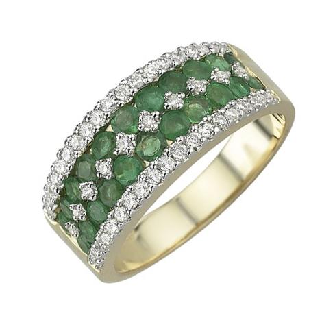 0.28 Ctw Diamond 14k Yellow Gold Emerald Round Shape Womens Gemstone Ring