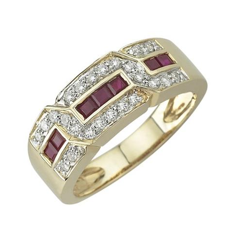 0.25 Ctw Diamond 14k Yellow Gold Ruby Round Shape Womens Gemstone Ring