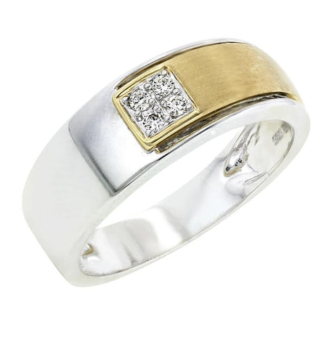 0.07 Ctw Diamond 14k Two Tone Gold Round Shape Diamond Mens Ring