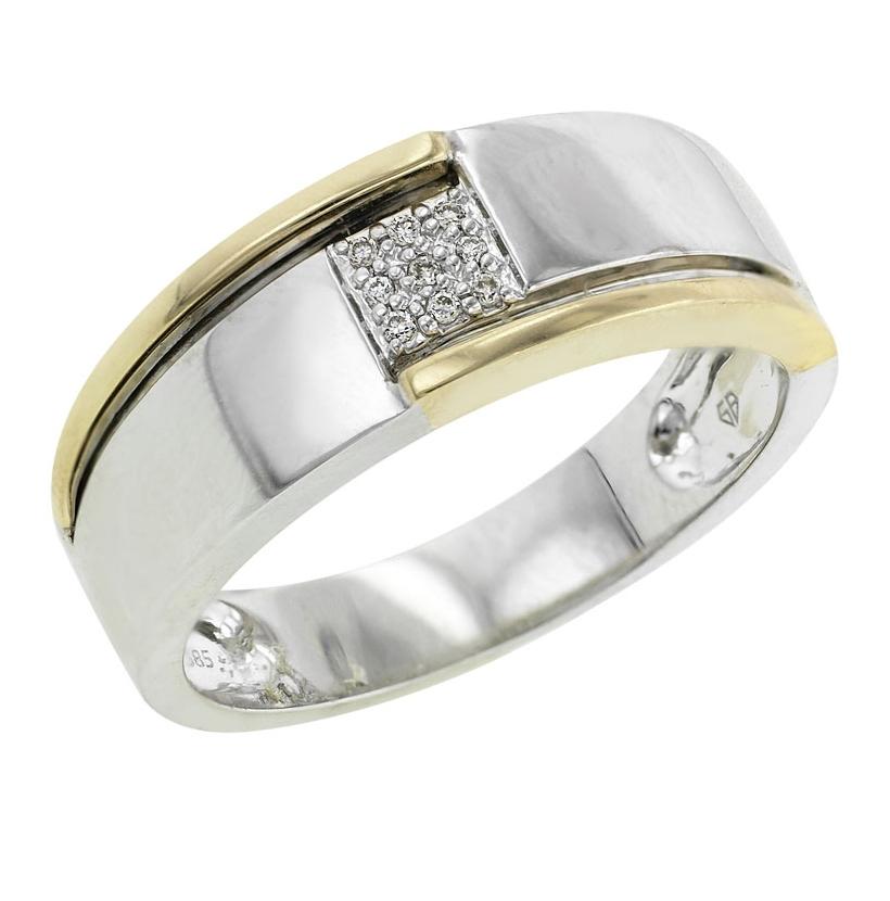 0.04 Ctw Diamond 14k Two Tone Gold Round Shape Diamond Mens Ring