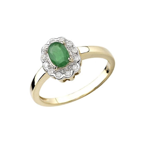 0.1 Ctw Diamond 14k Yellow Gold Emerald Round Shape Womens Gemstone Ring