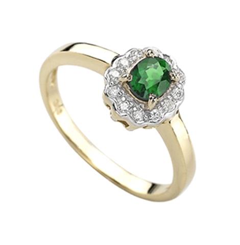 0.1 Ctw Diamond 14k Yellow Gold Emerald Round Shape Womens Gemstone Ring