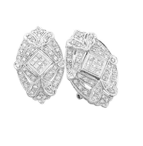 0.98 Ctw Diamond 14k White Gold Round Princess Shape Womens Diamond Earrings