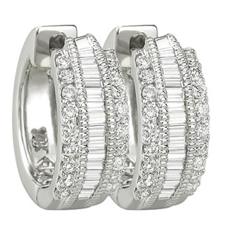 0.49 Ctw Diamond 14k White Gold Round Baguette Shape Womens Diamond Earrings